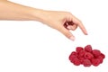 Organic fresh raspberry with hand isolated on a white background. Royalty Free Stock Photo