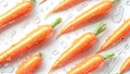 Organic fresh ripe carrots on white background with water drops