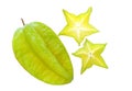 Organic fresh star fruit on white background, clipping path incl