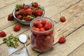 Organic fresh strawberry from garden. Preparation for making berry compote or jam. Homemade conservation for the winter. Raw food. Royalty Free Stock Photo