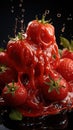 Organic Fresh Tomato Paste with Tomatoes and Leaves on Bowl Background Defocused