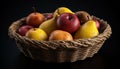 Organic fruit basket, ripe and fresh nature delight generated by AI