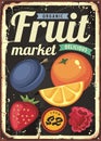 Organic fruit market vintage sign layout Royalty Free Stock Photo