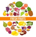 Fresh organic fruits and healthy natural berry food farm harvest vector poster Royalty Free Stock Photo
