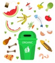 Organic garbage. Food, vegetables and fruits.Cartoon vector illustration