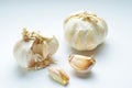 Organic garlic whole and cloves on the white background Royalty Free Stock Photo