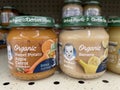 Photo of two jars of Organic Gerber baby food on shelf