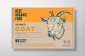 Organic Goat Meat. Vector Food Packaging Label Design on a Craft Cardboard Box Container Modern Typography and Hand