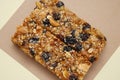 Organic Granola Bar with Nuts and Cereals, Dry fruits. diet and Fitness Royalty Free Stock Photo