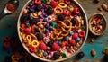 Organic granola bowl with mixed berry fruit and honey indulgence generated by AI