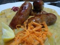 Succulent pork sausages with mashed potatoes