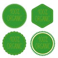 100% organic. Green badges, stickers, logo, stamp.