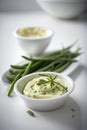 Organic green beans topped with herb butter, a delicious and nutritious vegetable dish.