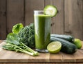 Organic green juice from vegetables and fruits, vegan, healthy drink with vitamins