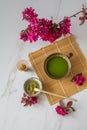 Organic Green Matcha Tea ceremony.  a healthy beverage. Japanese  traditional drink Royalty Free Stock Photo