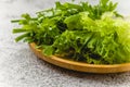 Organic green onions, chives, lettuce and parsley on stone table Royalty Free Stock Photo