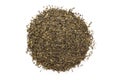 Organic Green tea (Camellia sinensis) Tea bag cut, dried leaves. Royalty Free Stock Photo