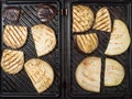Organic grilled aubergine slices on the electric griddle
