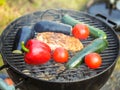 Organic Grilled Vegetable with peppers, mushrooms, zucchini and onions Royalty Free Stock Photo