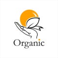 Organic growth care nature leaf and rise in hand logo design