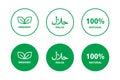 Organic, Halal, Natural food vector icon set. Islamic certified product symbol. Natural food product dietary label Royalty Free Stock Photo