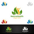 Organic Health Care Medical Logo with Human and Leaf Character for Therapy, Wellness, Spa, Education, Nutrition, or Fitness