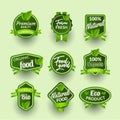 Organic health food badge seal design. Natural organic food sticker set. Farm product market signs in vector