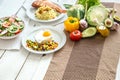 Organic healthy food on the dining table Royalty Free Stock Photo