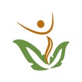 Organic healthy food logo human in the leafs