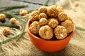 Vegan snack Sesame seed jaggery balls .