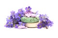 Organic herbal soap, shampoo and dry flower Royalty Free Stock Photo