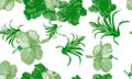Organic Hibiscus Backdrop. Green Flower Backdrop. Greenery Seamless Foliage. Watercolor Textile. Pattern Textile. Tropical Foliage Royalty Free Stock Photo