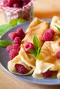 Organic home made Crepes with cream and raspberry