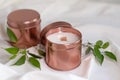 Organic homemade scented soy candles with wooden wick.