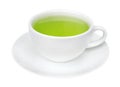 Organic hot green tea drink in ceramic cup isolated on white background, clipping path Royalty Free Stock Photo