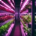 Organic hydroponic vegetable grow with LED Light Indoor farm. Agriculture Technology. Vertical farming, griculture Royalty Free Stock Photo