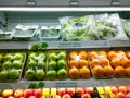 organic hydroponic vegetables fruits on a supermarket shelf