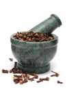 Organic Indian Clove bud (Syzygium aromaticum) on marble pestle