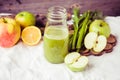 Organic juice from green apple kale, lemon and celery, tinting Royalty Free Stock Photo