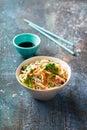 Organic kelp noodles with zucchini, broccoli, carrots, green onions and meat