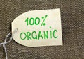 Organic label on the burlap background