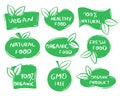 Organic labels hand drawn set. Stickers biological healthy products