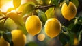 Organic lemon branches with ripe citrus fruits in a sunny garden surrounded by nature s beauty