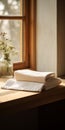 Organic Light Beige Bathroom Towel With Whistlerian Design Royalty Free Stock Photo