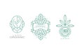 Organic Logo Design with Linear Leaves for Natural Products Vector Set Royalty Free Stock Photo