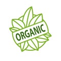 Organic Logo Inscription on Green Leaves Isolated