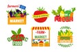 Organic logo for natural farm market product and healthy fresh food with sign, vector illustration. Agriculture icon Royalty Free Stock Photo