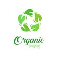 Organic logo template. Farmer products company emblem. Green leaves in circle on white background. Royalty Free Stock Photo
