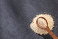 Organic maca powder - Lepidium meyenii. Text space Royalty Free Stock Photo