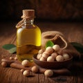 Organic macadamia oil and macadamia nuts for massage , Generative AI